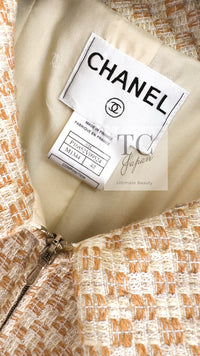 CHANEL 01C Honey Marigold Beige Zipper Cotton Tweed Coat 42 シャネル ハニー マリー ゴールド ベージュコットン ジッパー ツイード コート 即発