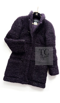 CHANEL 14A Bordeaux Wine Dark Purpke Zip up Alpaca Puffer Coat 36 シャネル ボルドーワイン ダークパープル アルパカ コットン ジッパー 中綿 コート 即発