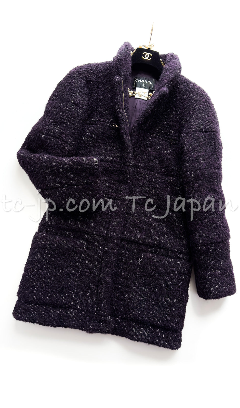 CHANEL 14A Bordeaux Wine Dark Purpke Zip up Alpaca Puffer Coat 36 シャネル ボルドーワイン ダークパープル アルパカ コットン ジッパー中綿コート 即発