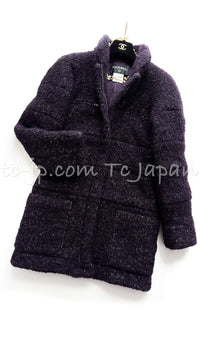 CHANEL 14A Bordeaux Wine Dark Purpke Zip up Alpaca Puffer Coat 36 シャネル ボルドーワイン ダークパープル アルパカ コットン ジッパー中綿コート 即発