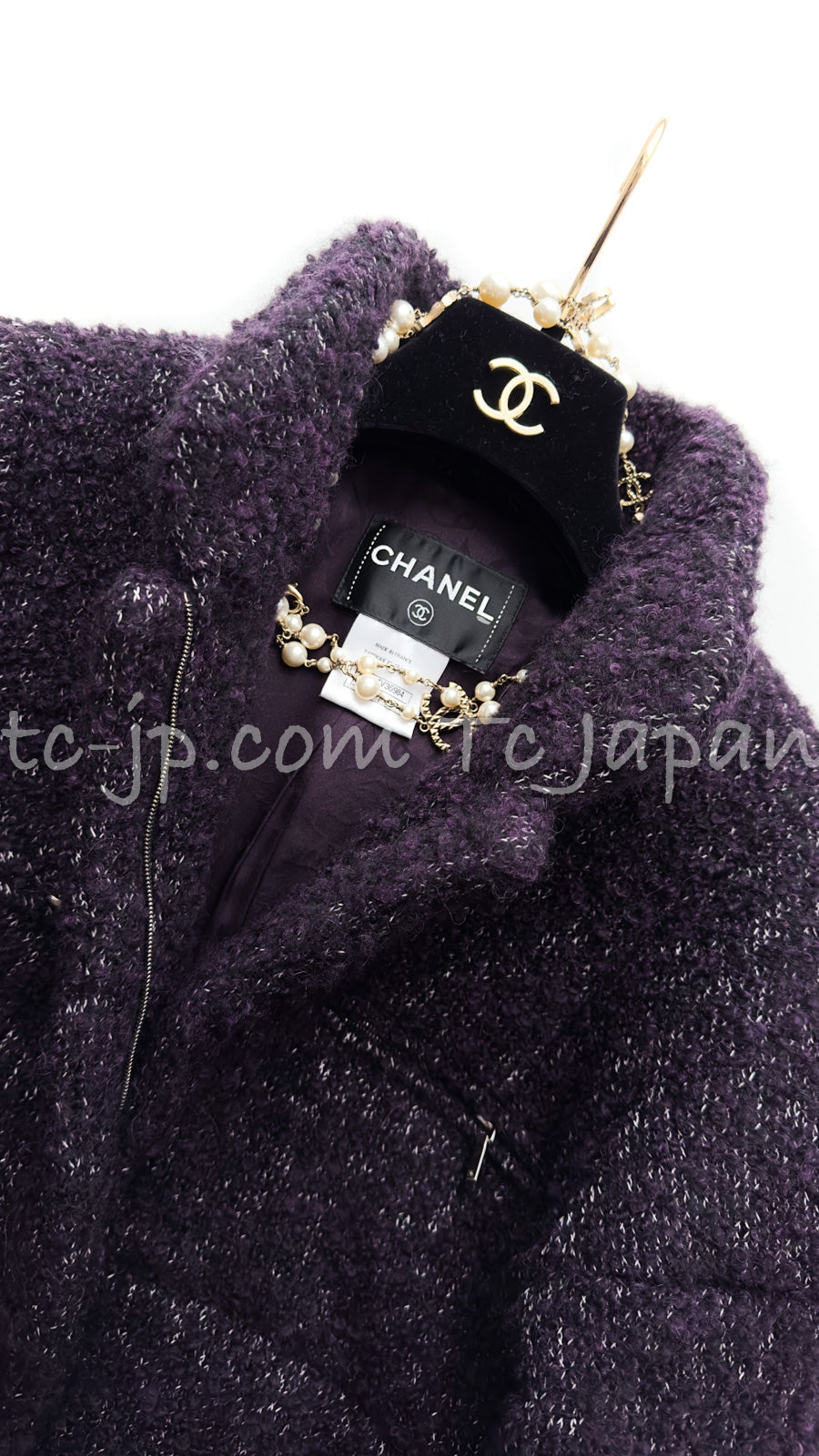 CHANEL 14A Bordeaux Wine Dark Purpke Zip up Alpaca Puffer Coat 36 シャネル ボルドーワイン ダークパープル アルパカ コットン ジッパー中綿コート 即発