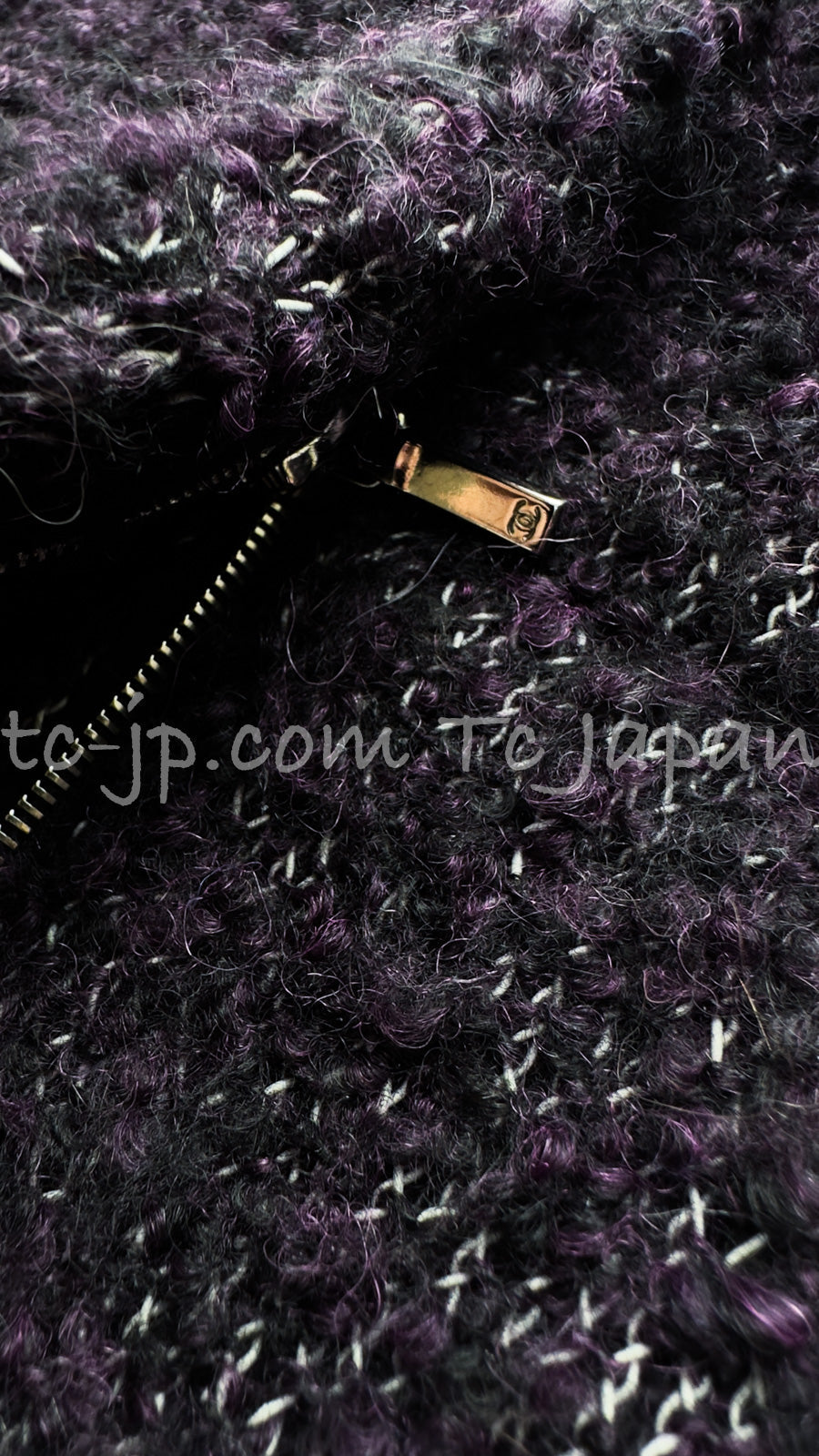 CHANEL 14A Bordeaux Wine Dark Purpke Zip up Alpaca Puffer Coat 36 シャネル ボルドーワイン ダークパープル アルパカ コットン ジッパー中綿コート 即発