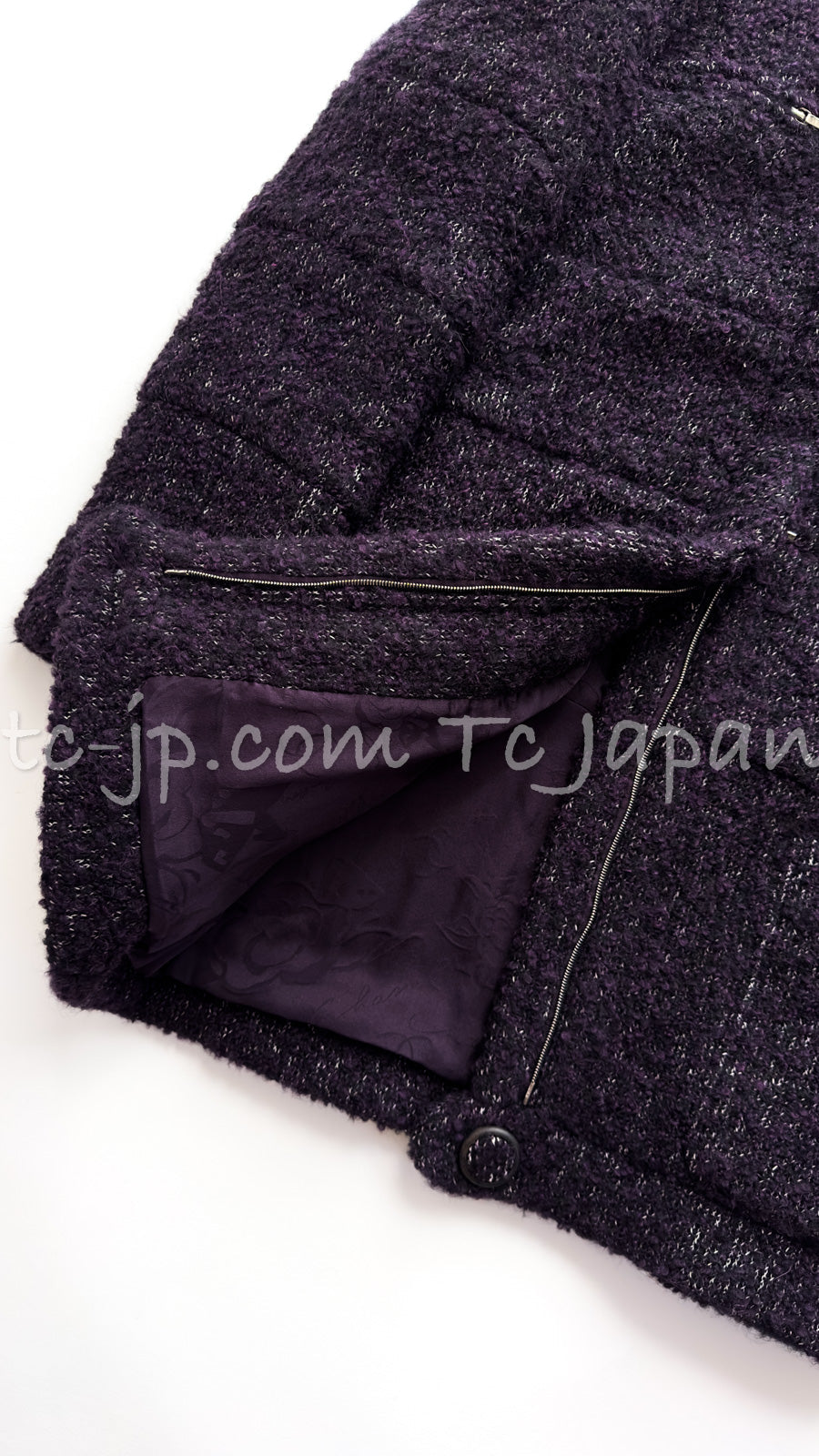 CHANEL 14A Bordeaux Wine Dark Purpke Zip up Alpaca Puffer Coat 36 シャネル ボルドーワイン ダークパープル アルパカ コットン ジッパー中綿コート 即発