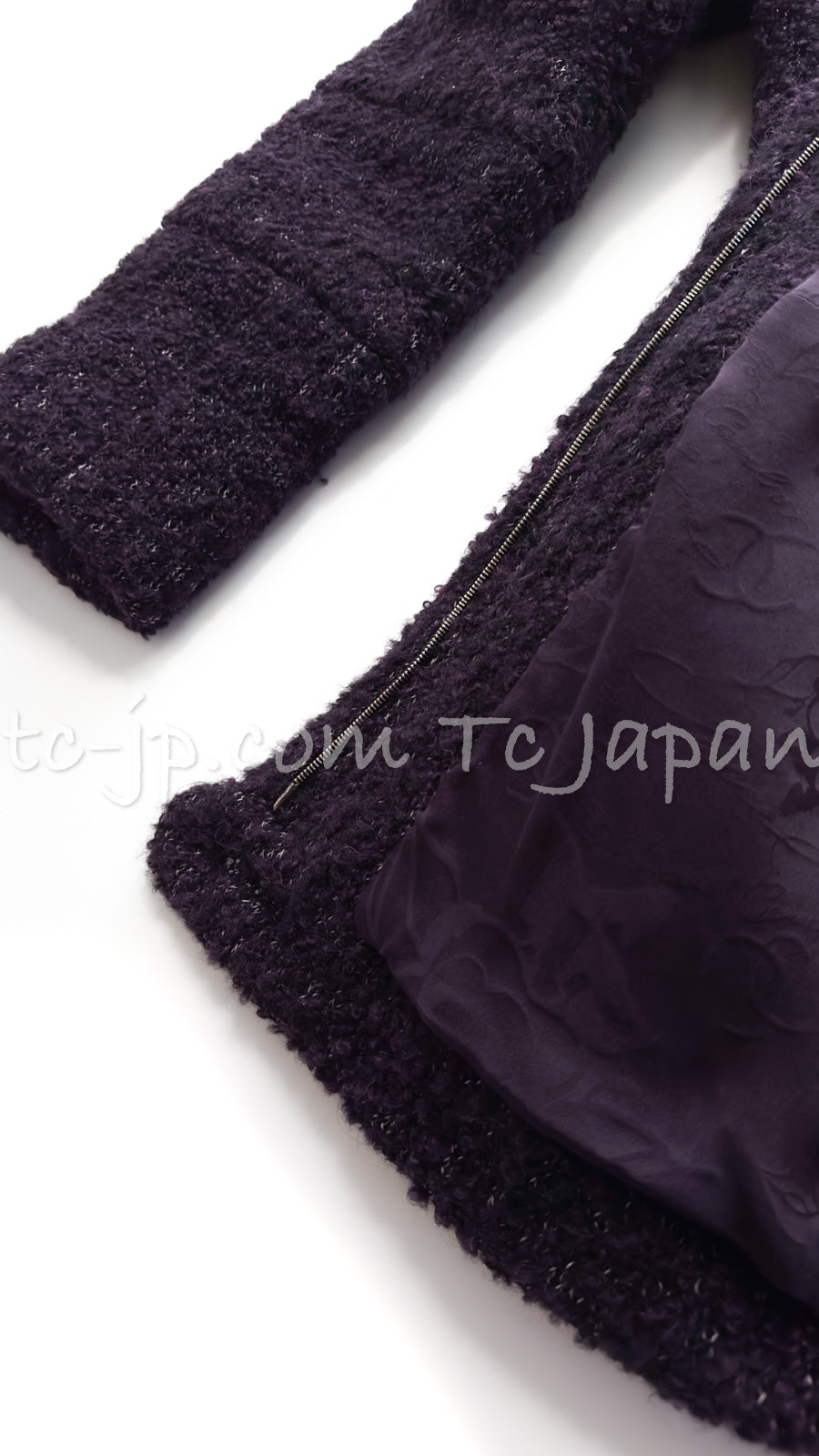 CHANEL 14A Bordeaux Wine Dark Purpke Zip up Alpaca Puffer Coat 36 シャネル ボルドーワイン ダークパープル アルパカ コットン ジッパー中綿コート 即発