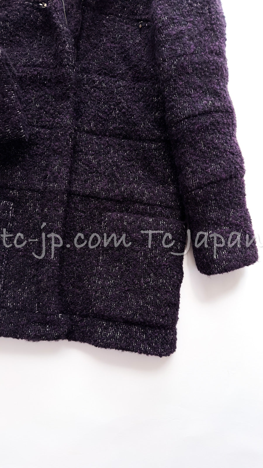 CHANEL 14A Bordeaux Wine Dark Purpke Zip up Alpaca Puffer Coat 36 シャネル ボルドーワイン ダークパープル アルパカ コットン ジッパー中綿コート 即発