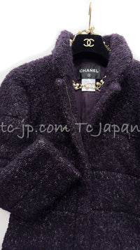 CHANEL 14A Bordeaux Wine Dark Purpke Zip up Alpaca Puffer Coat 36 シャネル ボルドーワイン ダークパープル アルパカ コットン ジッパー中綿コート 即発