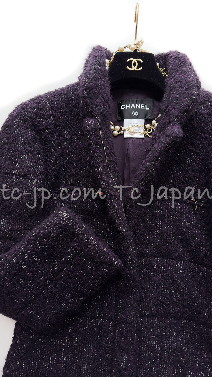 CHANEL 14A Bordeaux Wine Dark Purpke Zip up Alpaca Puffer Coat 36 シャネル ボルドーワイン ダークパープル アルパカ コットン ジッパー中綿コート 即発