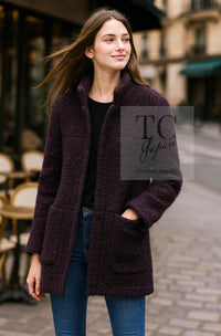 CHANEL 14A Bordeaux Wine Dark Purpke Zip up Alpaca Puffer Coat 36 シャネル ボルドーワイン ダークパープル アルパカ コットン ジッパー中綿コート 即発