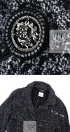 CHANEL 14B Gray Black Lion Button Cotton Coat 38 40 シャネル グレー ブラック ライオン ボタン コットン コート 即発