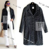 CHANEL 14B Gray Black Lion Button Cotton Coat 38 40 シャネル グレー ブラック ライオン ボタン コットン コート 即発