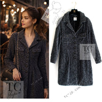 CHANEL 14B Gray Black Lion Button Cotton Coat 38 40 シャネル グレー ブラック ライオン ボタン コットン コート 即発