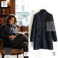 CHANEL 16B Black Navy Metallic Camellia Jacket Coat 34 36 シャネル ブラック ネイビー メタリック カメリア 3D ジャケット コート 即発