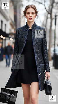 CHANEL 16B Black Navy Metallic Camellia Jacket Coat 34 36 シャネル ブラック ネイビー メタリック カメリア 3D ジャケット コート 即発