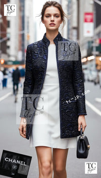 CHANEL 16B Black Navy Metallic Camellia Jacket Coat 34 36 シャネル ブラック ネイビー メタリック カメリア 3D ジャケット コート 即発