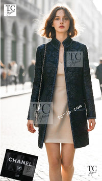 CHANEL 16B Black Navy Metallic Camellia Jacket Coat 34 36 シャネル ブラック ネイビー メタリック カメリア 3D ジャケット コート 即発