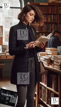 CHANEL 16B Black Navy Metallic Camellia Jacket Coat 34 36 シャネル ブラック ネイビー メタリック カメリア 3D ジャケット コート 即発