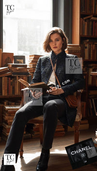 CHANEL 16B Black Navy Metallic Camellia Jacket Coat 34 36 シャネル ブラック ネイビー メタリック カメリア 3D ジャケット コート 即発
