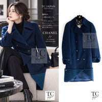CHANEL 13A Dark Deep Blue Green Double Wool Coat 36 38 1