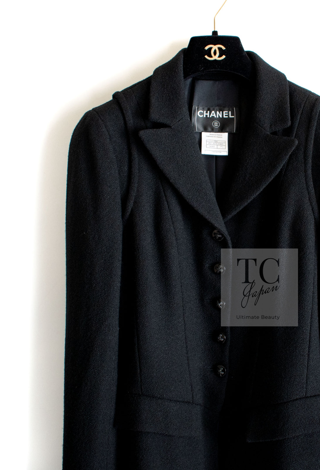 CHANEL 06A Black Wool Tweed Coat 34 36 38 シャネル ブラック ウール ツイード コート ラインストーン  ビジュー ボタン即発