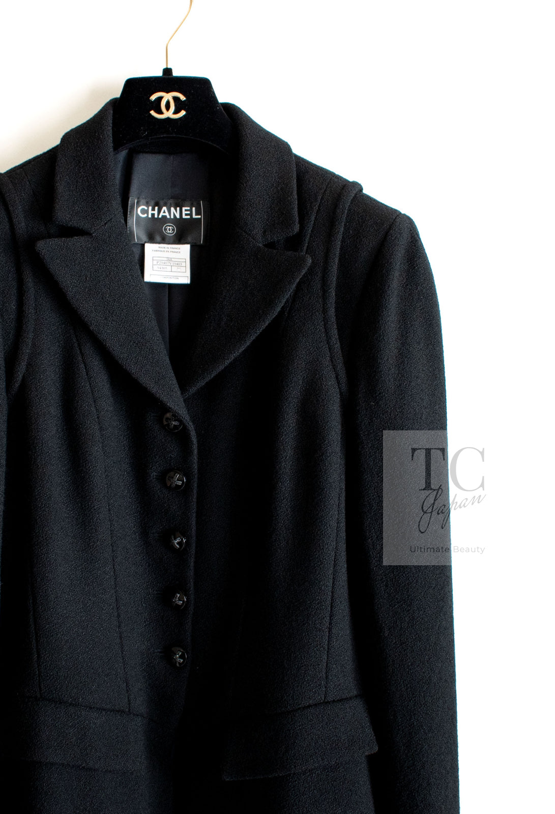 CHANEL 06A Black Wool Tweed Coat 34 36 38 シャネル ブラック ウール ツイード コート ラインストーン  ビジュー ボタン即発