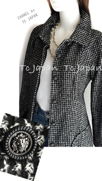 CHANEL 14B Black White Wool Silk Lama Mohair Tweed Coat 36 シャネル ブラック ホワイト ウール シルク ラマ モヘア ツイード コート 即発