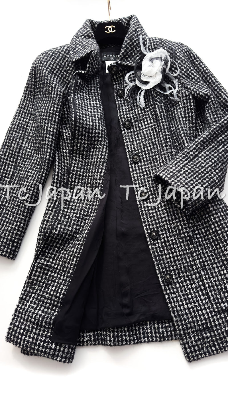 CHANEL 14B Black White Wool Silk Lama Mohair Tweed Coat 36 シャネル ブラック ホワイト ウール シルク ラマ モヘア ツイード コート 即発