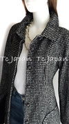 CHANEL 14B Black White Wool Silk Lama Mohair Tweed Coat 36 シャネル ブラック ホワイト ウール シルク ラマ モヘア ツイード コート 即発