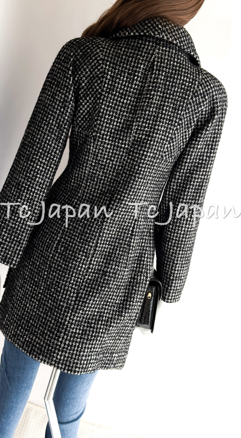 CHANEL 14B Black White Wool Silk Lama Mohair Tweed Coat 36 シャネル ブラック ホワイト ウール シルク ラマ モヘア ツイード コート 即発