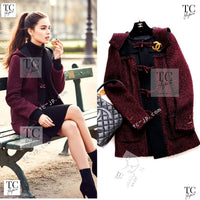 CHANEL 11A Red Black Wool Hooded Duffle Tweed Coat 38 44 46 シャネル レッド ブラック ウール フード ツイード コート 即発