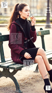 CHANEL 11A Black Gray Wool Hooded Duffle Tweed Coat 36 38 シャネル ブラック グレー ウール ダッフル フード ツイード コート 即発 - TC JAPAN