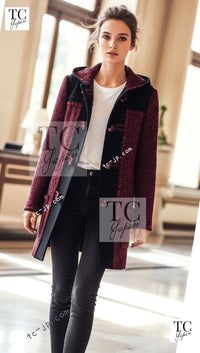 CHANEL 11A Black Gray Wool Hooded Duffle Tweed Coat 36 38 シャネル ブラック グレー ウール ダッフル フード ツイード コート 即発 - TC JAPAN