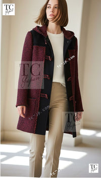 CHANEL 11A Black Gray Wool Hooded Duffle Tweed Coat 36 38 シャネル ブラック グレー ウール ダッフル フード ツイード コート 即発 - TC JAPAN