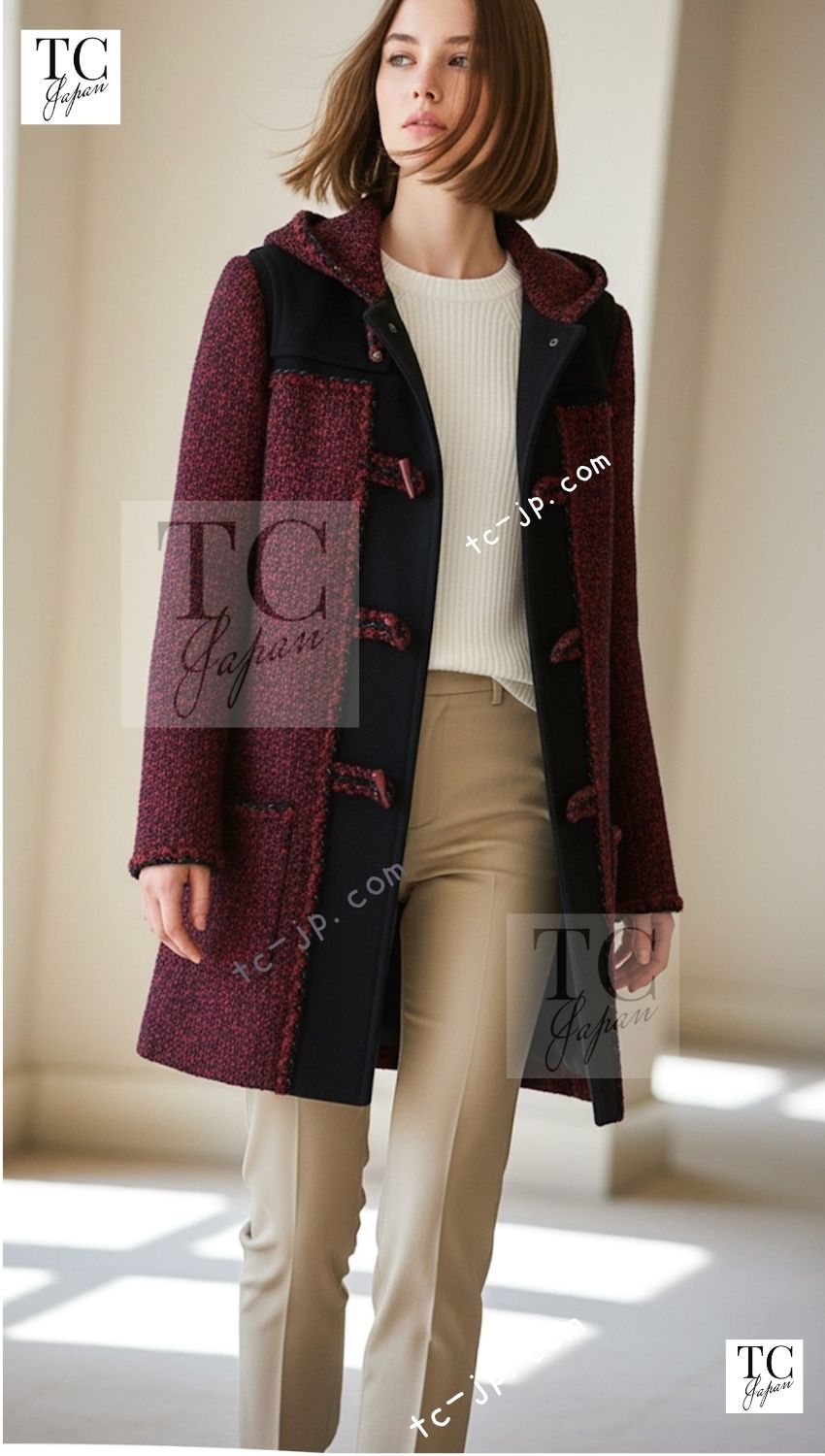 CHANEL 11A Black Gray Wool Hooded Duffle Tweed Coat 36 38 シャネル ブラック グレー ウール ダッフル フード ツイード コート 即発 - TC JAPAN