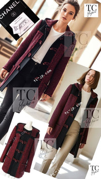 CHANEL 11A Red Black Wool Hooded Duffle Tweed Coat 38 44 46 シャネル レッド ブラック ウール フード ツイード コート 即発