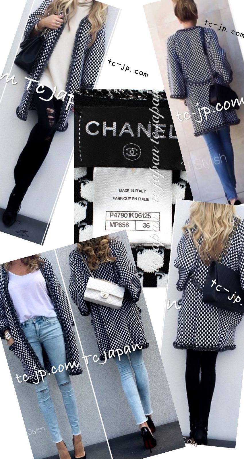 シャネル カーディガン コート CHANEL ブラック ホワイト チェーントリム チェック 柄 ニット 14S Black White Chain  Trimming Knit Cardigan Coat – TC JAPAN