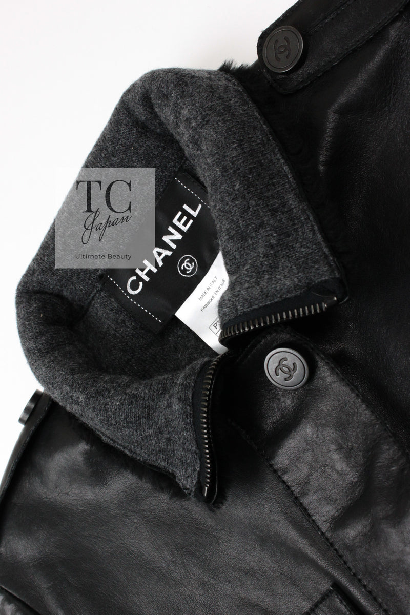 CHANEL 10A Black Leather Lambskin Coat Jacket 40 シャネル ブラック ラムスキン レザー コート ジャケット 即発