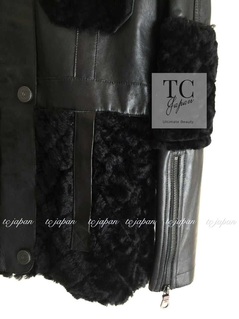 CHANEL 10A Black Leather Lambskin Coat Jacket 40 シャネル ブラック ラムスキン レザー コート ジャケット 即発