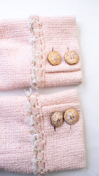 CHANEL 13C Pink Trim Stand Collar Cotton Jacket Coat Cloisonne CC Button 36 12