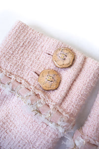 CHANEL 13C Pink Trim Stand Collar Cotton Jacket Coat Cloisonne CC Button 36 13