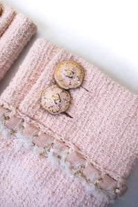CHANEL 13C Pink Trim Stand Collar Cotton Jacket Coat Cloisonne CC Button 36 14