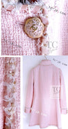 CHANEL 13C Pink Trim Stand Collar Cotton Tweed Jacket Coat Cloisonne CC Button 36 シャネル ピンク スタンドカラー コットン ツイード ジャケット コート 七宝焼 CCボタン