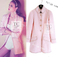 CHANEL 13C Pink Trim Stand Collar Cotton Tweed Jacket Coat Cloisonne CC Button 36 シャネル ピンク スタンドカラー コットン ツイード ジャケット コート 七宝焼 CCボタン 即発