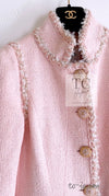 CHANEL 13C Pink Trim Stand Collar Cotton Tweed Jacket Coat Cloisonne CC Button 36 シャネル ピンク スタンドカラー コットン ツイード ジャケット コート 七宝焼 CCボタン