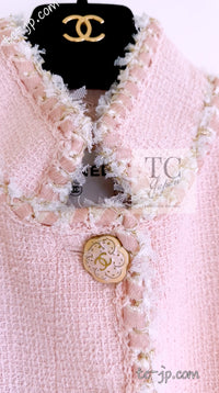 CHANEL 13C Pink Trim Stand Collar Cotton Tweed Jacket Coat Cloisonné CC Button 36 シャネル ピンク スタンドカラー コットン ツイード ジャケット コート 七宝焼 CCボタン 即発