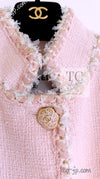 CHANEL 13C Pink Trim Stand Collar Cotton Tweed Jacket Coat Cloisonne CC Button 36 シャネル ピンク スタンドカラー コットン ツイード ジャケット コート 七宝焼 CCボタン 即発