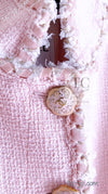 CHANEL 13C Pink Trim Stand Collar Cotton Tweed Jacket Coat Cloisonne CC Button 36 シャネル ピンク スタンドカラー コットン ツイード ジャケット コート 七宝焼 CCボタン