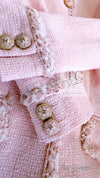 CHANEL 13C Pink Trim Stand Collar Cotton Tweed Jacket Coat Cloisonne CC Button 36 シャネル ピンク スタンドカラー コットン ツイード ジャケット コート 七宝焼 CCボタン 即発