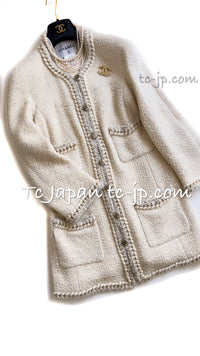 CHANEL 11A Ivory Gold Chain Trim Wool Tweed Jacket Coat 36 38 40 42 シャネル アイボリー ゴールド チェーン トリム ウール ツイード ジャケット コート 即発