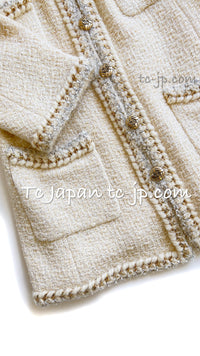 CHANEL 11A Ivory Gold Chain Trim Wool Tweed Jacket Coat 36 38 40 42 シャネル アイボリー ゴールド チェーン トリム ウール ツイード ジャケット コート 即発