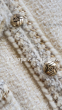 CHANEL 11A Ivory Gold Chain Trim Wool Tweed Jacket Coat 36 38 40 42 シャネル アイボリー ゴールド チェーン トリム ウール ツイード ジャケット コート 即発